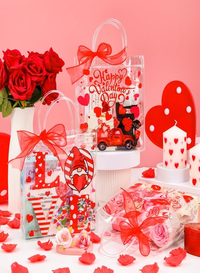 Zenoble 24 Pcs Valentines Gift Bags 4 Styles of Double-Sided PVC Clear Bags Valentine's Day Goodie Gift Bag with Red Ribbon for Anniversaries Weddings Valentine's Day Party Favor - Image 4